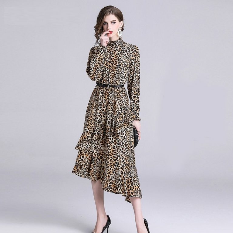 Leopard Print  Ruffles Elegant Evening Party Dress - Image 5