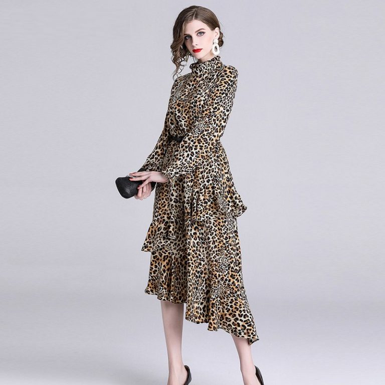 Leopard Print  Ruffles Elegant Evening Party Dress - Image 6