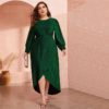 Lantern Sleeve Wrap Dip Hem Glitter Maxi Dress