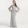Long Sleeve Arabic Beaded Mermaid Evening Party Prom Gown