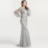 Long Sleeve Arabic Beaded Mermaid Evening Party Prom Gown - Image 2