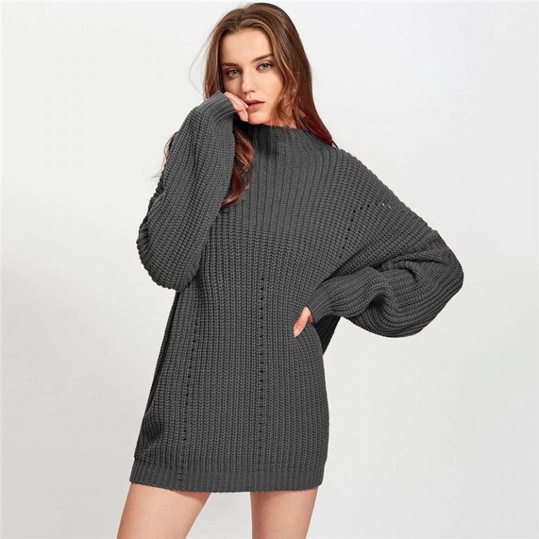 Long Sleeve Cut Out Stand Collar Oversized Ladies Sweaters
