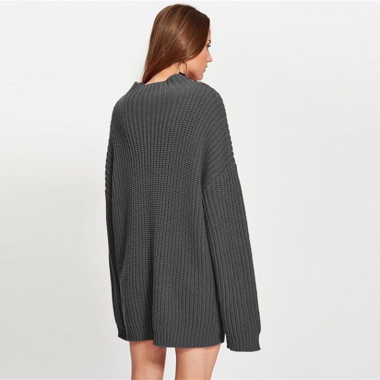Long Sleeve Cut Out Stand Collar Oversized Ladies Sweaters - Image 2