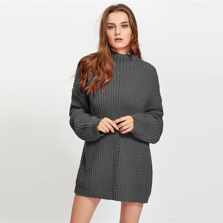 Long Sleeve Cut Out Stand Collar Oversized Ladies Sweaters - Image 3