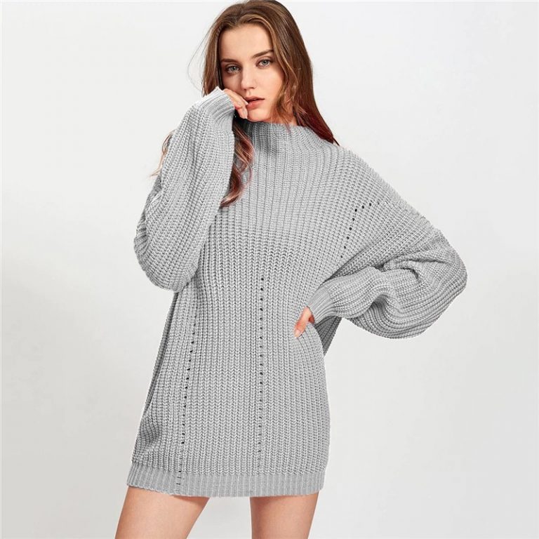 Long Sleeve Cut Out Stand Collar Oversized Ladies Sweaters - Image 5