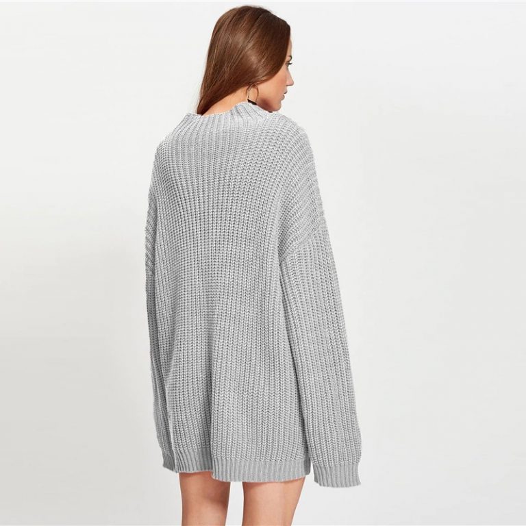 Long Sleeve Cut Out Stand Collar Oversized Ladies Sweaters - Image 6
