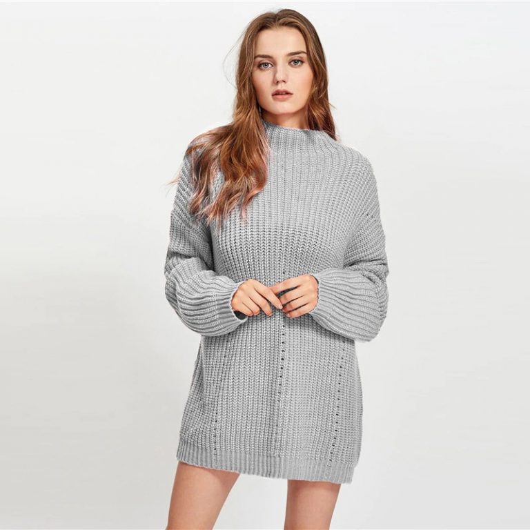 Long Sleeve Cut Out Stand Collar Oversized Ladies Sweaters - Image 7