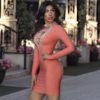 Long Sleeve Hollow Out Diamond Bodycon Party Dress - Image 2