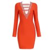 Long Sleeve Hollow Out Diamond Bodycon Party Dress - Image 3