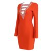 Long Sleeve Hollow Out Diamond Bodycon Party Dress - Image 4