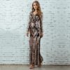 Long Sleeve Sequin Sexy Celebrity Evening Party Maxi Dress