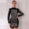 Long Sleeve Sequined Mini Luxury Club Dress