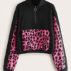 Long Sleeves Leopard Print Pockets Sweatshirt