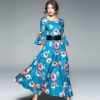 Vintage Floral Print Butterfly Sleeve Long Dress - Image 3
