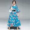 Vintage Floral Print Butterfly Sleeve Long Dress - Image 5