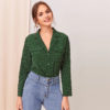 Notched Neck Button Spring Belted Blouse Shirts