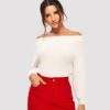 Off The Shoulder Long Sleeve Elegant Fuzzy Sweater