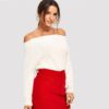 Off The Shoulder Long Sleeve Elegant Fuzzy Sweater - Image 3