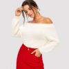 Off The Shoulder Long Sleeve Elegant Fuzzy Sweater - Image 4