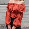 Layered Pleated Off The Shoulder Sexy Long Sleeves Cotton Tops - Image 2
