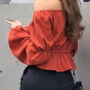 Layered Pleated Off The Shoulder Sexy Long Sleeves Cotton Tops - Image 3