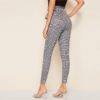 Plaid Paperbag Waist Self Belted Office Ladies Skinny Pants - Image 2