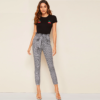 Plaid Paperbag Waist Self Belted Office Ladies Skinny Pants - Image 5