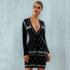 Sexy Long Sleeve Beading Pearls Celebrity Bodycon Dress