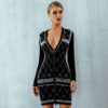 Sexy Long Sleeve Beading Pearls Celebrity Bodycon Dress - Image 2