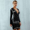 Sexy Long Sleeve Beading Pearls Celebrity Bodycon Dress - Image 3