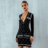Sexy Long Sleeve Beading Pearls Celebrity Bodycon Dress - Image 4