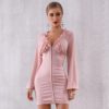 Sexy Long Sleeve Deep V Lace Runway Celebrity Bodycon Dress