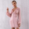 Sexy Long Sleeve Deep V Lace Runway Celebrity Bodycon Dress - Image 2