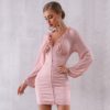 Sexy Long Sleeve Deep V Lace Runway Celebrity Bodycon Dress - Image 4