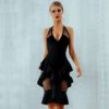 Sexy Ruffles Hollow Out Lace Up Celebrity Bodycon Party Dress