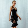 Sexy Ruffles Hollow Out Lace Up Celebrity Bodycon Party Dress - Image 3