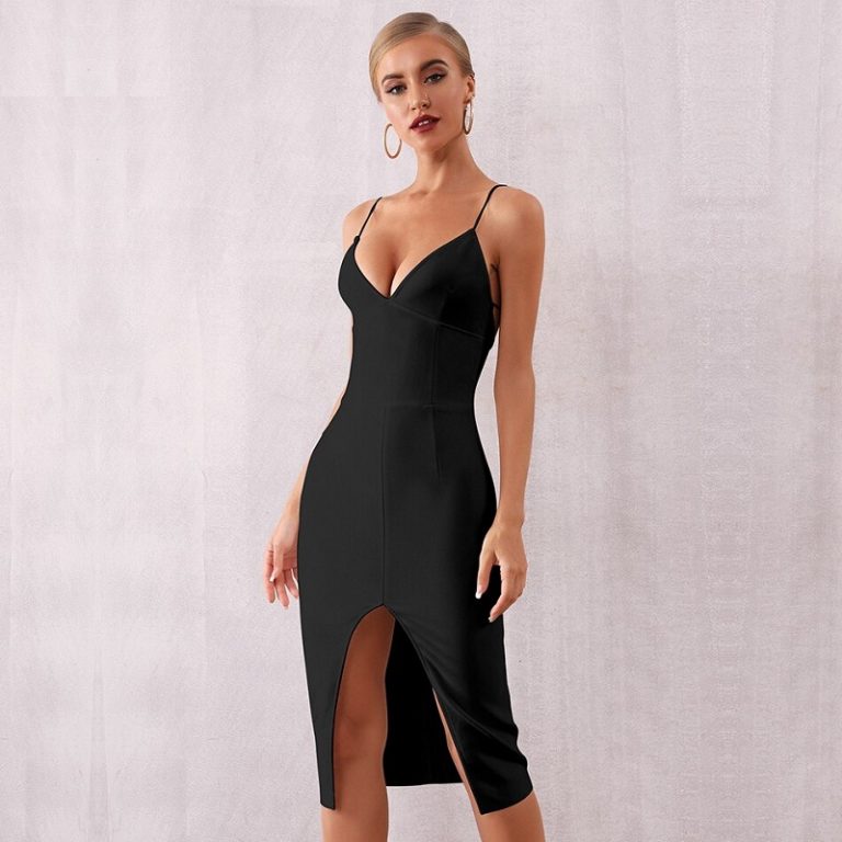Sexy Spaghetti Strap Deep V Celebrity Evening Party Dress - Image 2