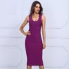 Sexy V Neck Back Button Studded Hollow Out Party Dress - Image 3