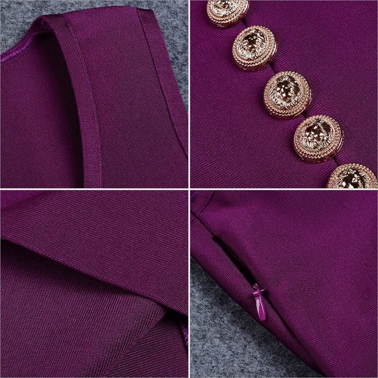 Sexy V Neck Back Button Studded Hollow Out Party Dress - Image 5