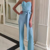 Strapless Sleeveless Zipper Open Shoulder Straight Jumpsuit