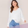 Solid V Neck Drop Shoulder Knit Sweater