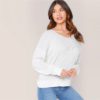 Solid V Neck Drop Shoulder Knit Sweater - Image 4