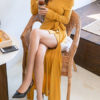 Long Sleeves Off The Shoulder Split Front Asymmetrical Cotton Maxi Dresses - Image 2