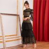 Stand Collar Ruffle Trim Tiered Layered Lace Elegant Maxi Dress - Image 4