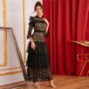 Stand Collar Ruffle Trim Tiered Layered Lace Elegant Maxi Dress - Image 5