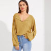 V Neck Rib-knit Stretchy Casual Tshirt