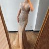 V-Neck Sleeveless Pearls Diamond Sexy Prom Dress - Image 3