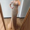 V-Neck Sleeveless Pearls Diamond Sexy Prom Dress - Image 4