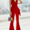 V Neck Sleeveless Zipper Irregular Polyester Flared One Piece Outfit Jumpsuit