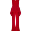 V Neck Sleeveless Zipper Irregular Polyester Flared One Piece Outfit Jumpsuit - Image 3